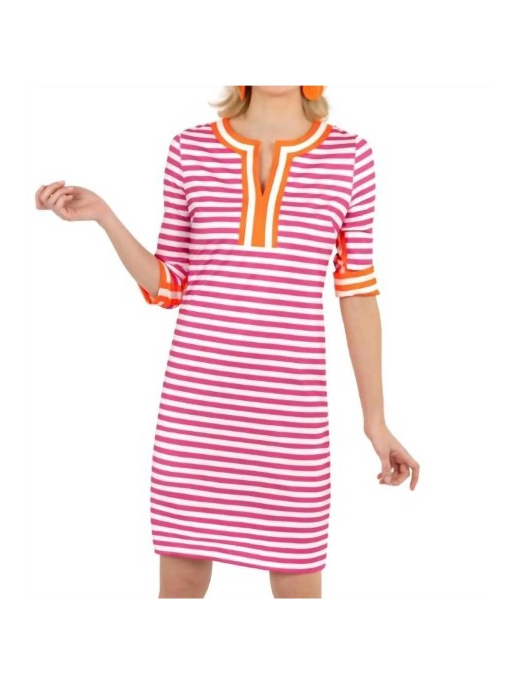GRETCHEN SCOTT split neck dress - the hinckley in pink - Size S